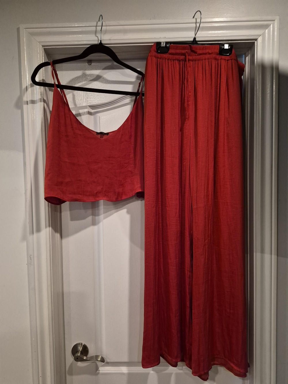Dynamite Red Wide-Leg Pants with Matching Red Crop Tank